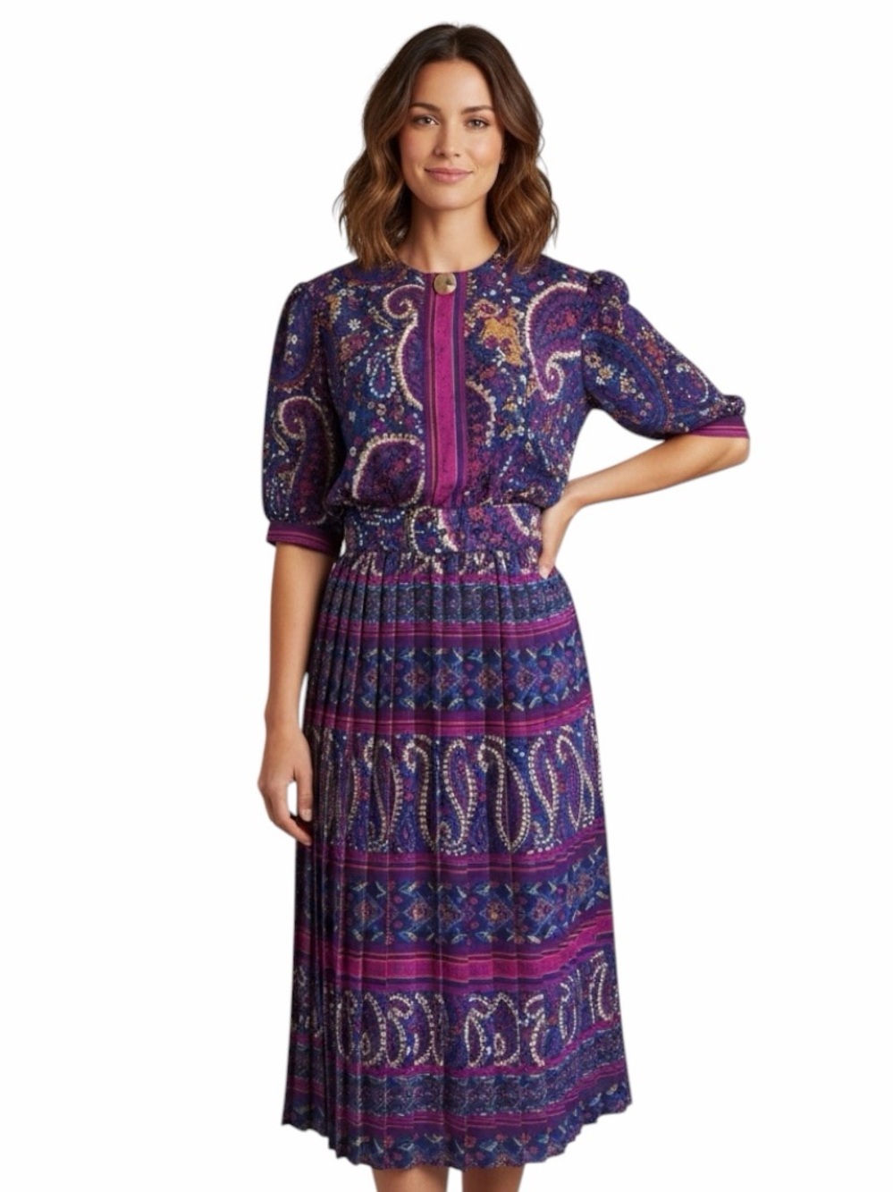 Vintage Made in USA Lorac Lady Carol Original Women’s Dress Blue Floral Paisley